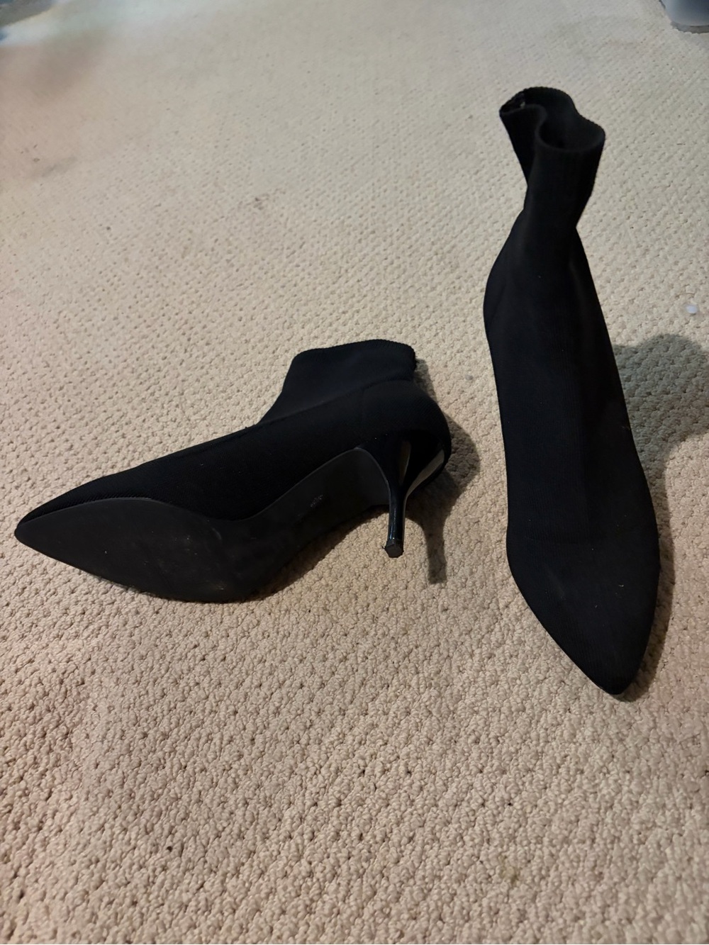 stradivarius Black Pointed Sock Booties with Stiletto Heel